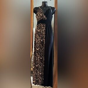 Leopard Print and Black Maxi Dress